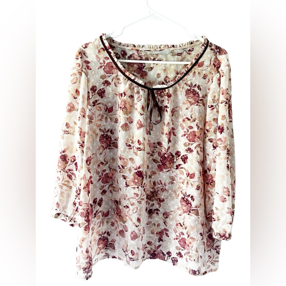 EUC LC LAUREN CONRAD Floral Sheer Long Sleeve Top Size XL